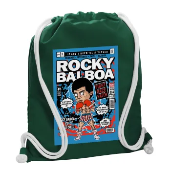 Rocky Balboa, Backpack pouch GYMBAG BOTTLE GREEN, with pocket (40x48cm) & thick white cords