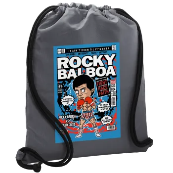 Rocky Balboa, Τσάντα πλάτης πουγκί GYMBAG ΓΚΡΙ, με τσέπη (40x48cm) & χονδρά κορδόνια