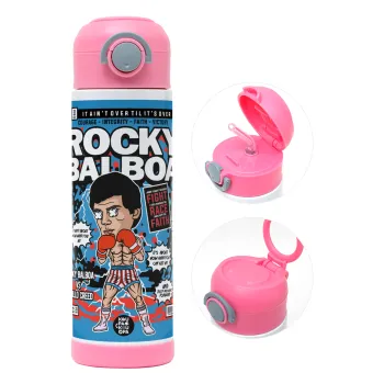Rocky Balboa, Παιδικό παγούρι θερμό, ανοξείδωτο, με καλαμάκι ασφαλείας, ΡΟΖ (500ml)