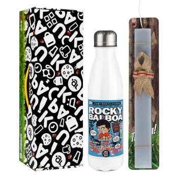 Rocky Balboa, Easter candle, metallic white thermos bottle (500ml) & aromatic flat candle (30cm) (GRAY)
