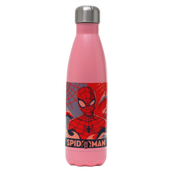 Spiderman kid, Μεταλλικό παγούρι θερμός Ροζ Ματ (Stainless steel), διπλού τοιχώματος, 500ml