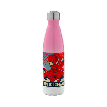 Spiderman kid, Μεταλλικό παγούρι θερμός Ροζ/Λευκό (Stainless steel), διπλού τοιχώματος, 500ml