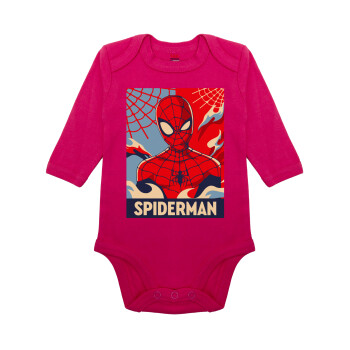 Spiderman kid, Μακρυμάνικο βρεφικό φορμάκι, 0-18 μηνών, ΡΟΖ, 100% Organic Cotton
