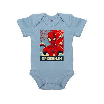 Spiderman kid, Βρεφικό φορμάκι μωρού, 0-18 μηνών, Μπλε, 100% Organic Cotton, κοντομάνικο