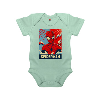 Spiderman kid, Βρεφικό φορμάκι μωρού, 0-18 μηνών, mint (Μέντα), 100% Organic Cotton, κοντομάνικο