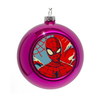 Spiderman kid, Στολίδι Χριστουγεννιάτικη μπάλα δένδρου Μωβ 8cm