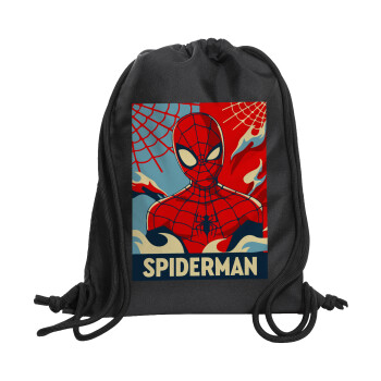 Spiderman kid, Backpack pouch GYMBAG Black, with pocket (40x48cm) & thick cords