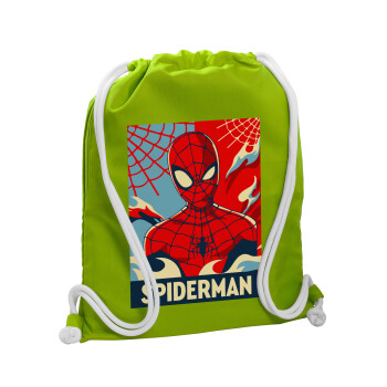 Spiderman kid, Τσάντα πλάτης πουγκί GYMBAG LIME GREEN, με τσέπη (40x48cm) & χονδρά κορδόνια