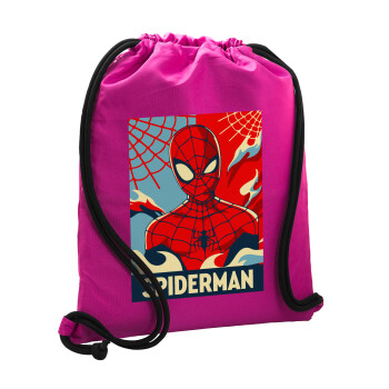 Spiderman kid, Τσάντα πλάτης πουγκί GYMBAG Φούξια, με τσέπη (40x48cm) & χονδρά κορδόνια