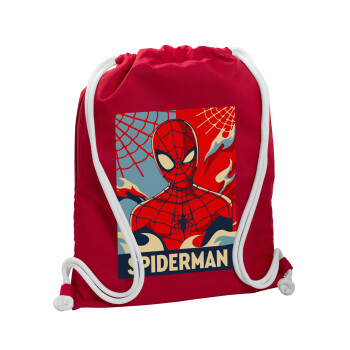 Spiderman kid, Τσάντα πλάτης πουγκί GYMBAG Κόκκινη, με τσέπη (40x48cm) & χονδρά κορδόνια