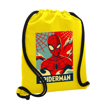 Spiderman kid, Backpack pouch GYMBAG Yellow, with pocket (40x48cm) & thick cords