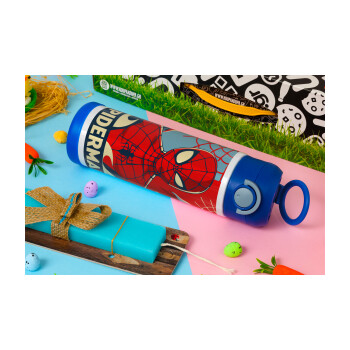 Spiderman kid, Πασχαλινή Λαμπάδα με Παιδικό παγούρι θερμό, ανοξείδωτο, με καλαμάκι ασφαλείας, ΜΠΛΕ (500ml)