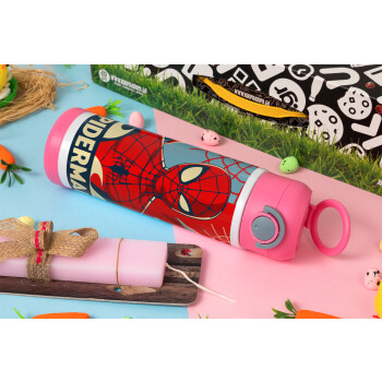 Spiderman kid, Πασχαλινή Λαμπάδα με Παιδικό παγούρι θερμό, ανοξείδωτο, με καλαμάκι ασφαλείας, ΡΟΖ (500ml)