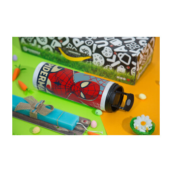 Spiderman kid, Easter candle,Travel Tumbler 2 Lids, with metal straw & cleaning brush & aromatic flat candle (30cm) (BLUE)