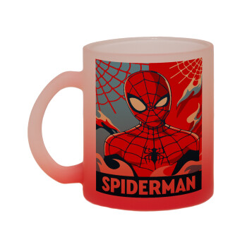 Spiderman kid, Κούπα γυάλινη δίχρωμη με βάση το κόκκινο ματ, 330ml