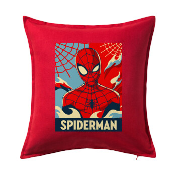 Spiderman kid, Μαξιλάρι καναπέ Κόκκινο 100% βαμβάκι, περιέχεται το γέμισμα (50x50cm)
