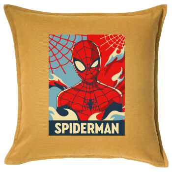 Spiderman kid, Μαξιλάρι καναπέ Κίτρινο 100% βαμβάκι, περιέχεται το γέμισμα (50x50cm)