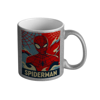 Spiderman kid, Κούπα Ασημένια Glitter που γυαλίζει, κεραμική, 330ml