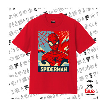 Spiderman kid, Κλασικό T-Shirt, διπλής ραφής, χωρίς πλευρικές ραφές ΚΟΚΚΙΝΟ από 100% βαμβάκι. Vegan & OEKO-TEX πιστοποιημένο.