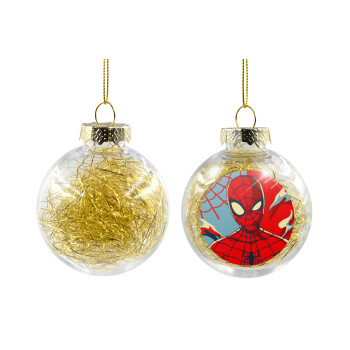 Spiderman kid, Στολίδι Χριστουγεννιάτικη μπάλα δένδρου διάφανη με χρυσό γέμισμα 8cm