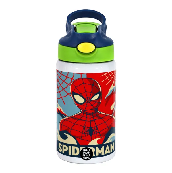 Spiderman kid — Παιδικό παγούρι θερμό, ανοξείδωτο, με καλαμάκι ασφαλείας, πράσινο/μπλε (350ml)