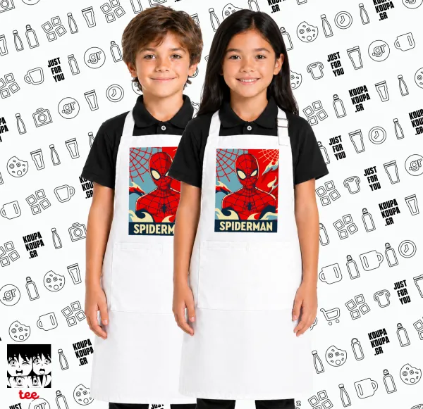 Spiderman kid — Λευκή Παιδική Ποδιά μαγειρικής με τσέπες