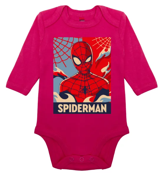 Spiderman kid — Μακρυμάνικο βρεφικό φορμάκι, 0-18 μηνών, ΡΟΖ, 100% Organic Cotton