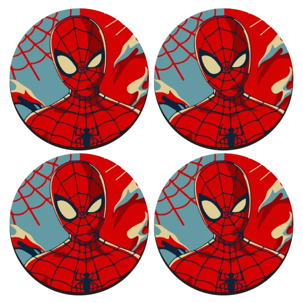 Spiderman kid — ΣΕΤ 4 Σουβέρ ξύλινα στρογγυλά (9cm)
