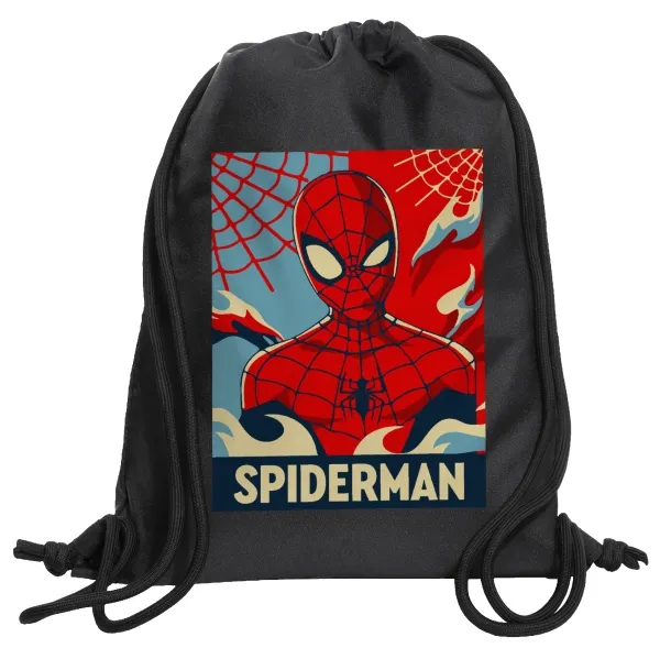 Spiderman kid — Τσάντα πλάτης πουγκί GYMBAG Μαύρη, με τσέπη (40x48cm) & χονδρά κορδόνια