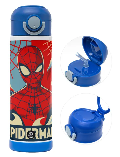 Spiderman kid — Παιδικό παγούρι θερμό, ανοξείδωτο, με καλαμάκι ασφαλείας, ΜΠΛΕ (500ml)