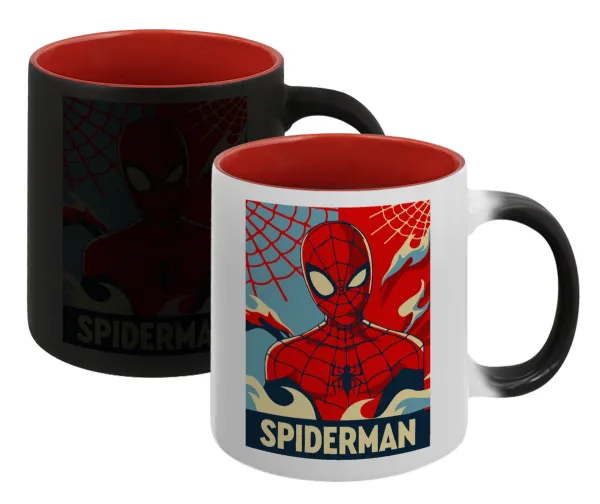 Spiderman kid — Κούπα Μαγική εσωτερικό κόκκινο, κεραμική, 330ml που αλλάζει χρώμα με το ζεστό ρόφημα