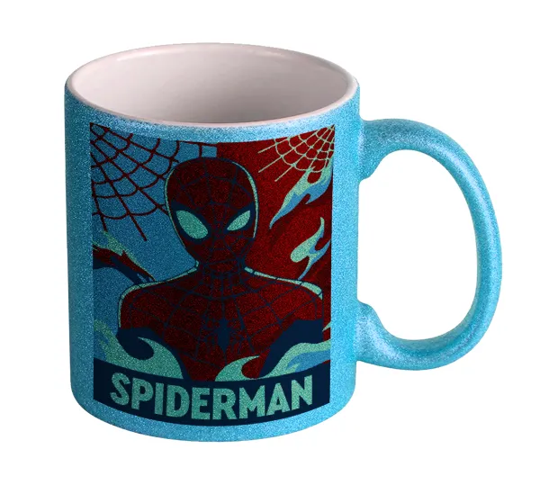 Spiderman kid — Light blue glitter mug that sparkles, ceramic, 330ml