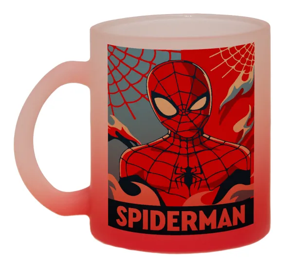 Spiderman kid — Κούπα γυάλινη δίχρωμη με βάση το κόκκινο ματ, 330ml