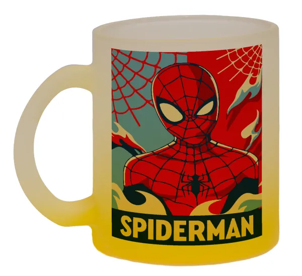 Spiderman kid — Two-tone glass mug with matte yellow base, 330ml