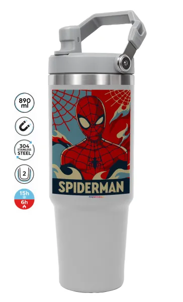 Spiderman kid — ΓΚΡΙ Travel Tumbler Θερμός με χερούλι και καλαμάκι 890ml