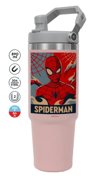 Spiderman kid — ΡΟΖ Travel Tumbler Θερμός με χερούλι και καλαμάκι 890ml