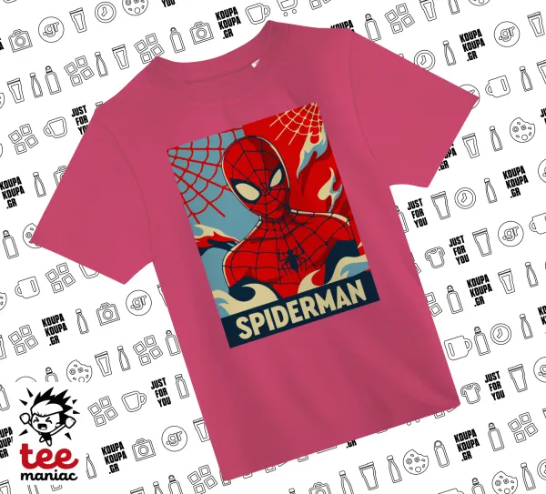 Spiderman kid — ΡΟΖ παιδικό T-Shirt από 100% βαμβάκι, για κάθε μέρα. Vegan & OEKO-TEX πιστοποιημένο.