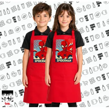 Spiderman kid, Κόκκινη ΠΑΙΔΙΚΗ Ποδιά μακριά Σεφ ολόσωμη με τσέπες