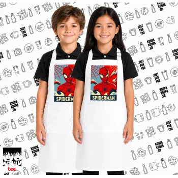 Spiderman kid, Λευκή ΠΑΙΔΙΚΗ Ποδιά μακριά Σεφ ολόσωμη με τσέπες