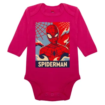 Spiderman kid, Μακρυμάνικο βρεφικό φορμάκι, 0-18 μηνών, ΡΟΖ, 100% Organic Cotton