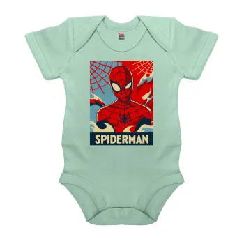 Spiderman kid, Βρεφικό φορμάκι μωρού, 0-18 μηνών, mint (Μέντα), 100% Organic Cotton, κοντομάνικο