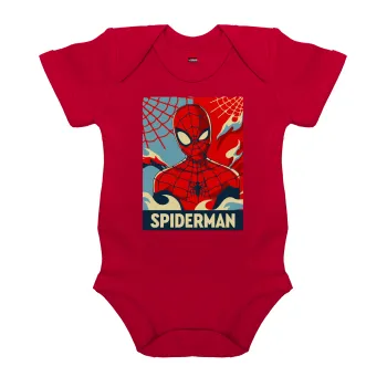 Spiderman kid, Βρεφικό φορμάκι μωρού, ΚΟΚΚΙΝΟ, 100% Organic Cotton, κοντομάνικο