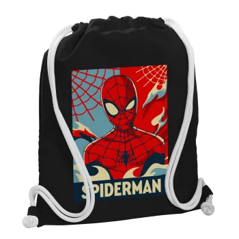 Spiderman kid, Τσάντα πλάτης πουγκί GYMBAG Μαύρη, με τσέπη (40x48cm) & χονδρά λευκά κορδόνια