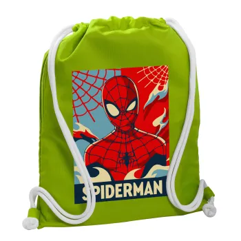 Spiderman kid, Τσάντα πλάτης πουγκί GYMBAG LIME GREEN, με τσέπη (40x48cm) & χονδρά κορδόνια