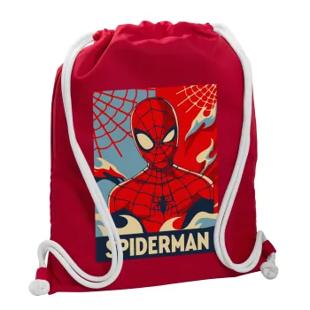Spiderman kid, Τσάντα πλάτης πουγκί GYMBAG Κόκκινη, με τσέπη (40x48cm) & χονδρά κορδόνια