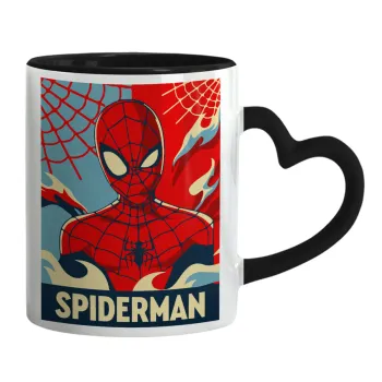 Spiderman kid, Κούπα καρδιά χερούλι μαύρη, κεραμική, 330ml