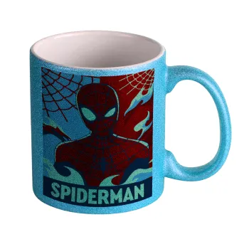 Spiderman kid, Κούπα Σιέλ Glitter που γυαλίζει, κεραμική, 330ml