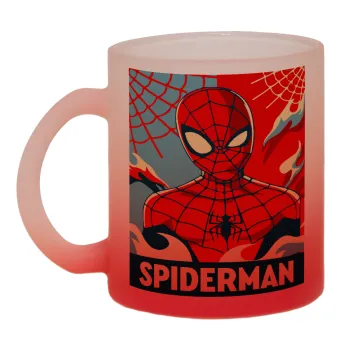 Spiderman kid, Κούπα γυάλινη δίχρωμη με βάση το κόκκινο ματ, 330ml