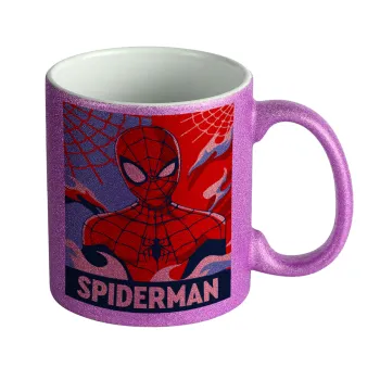 Spiderman kid, Κούπα Μωβ Glitter που γυαλίζει, κεραμική, 330ml