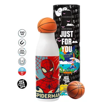 Spiderman kid, Μπάλα μπάσκετ μεταλλικό παγούρι θερμός, διπλού τοιχώματος, 550ml